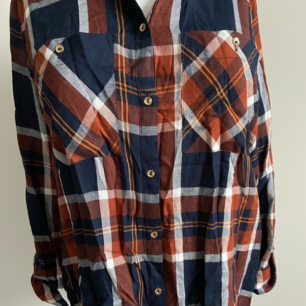 Dynamite Orange & Navy Flannel Shirt - Picture 2 of 4